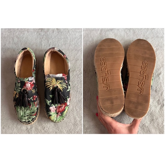 Anthropologie J/Slides Rosa Embroidered Tassel Platform Espadrille Flats Black - Picture 3 of 14